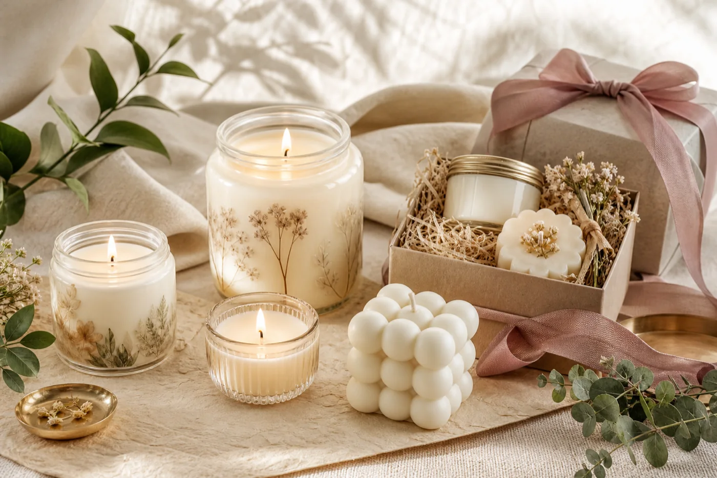 Handmade candles and gift-ready packaging by AVE Cards